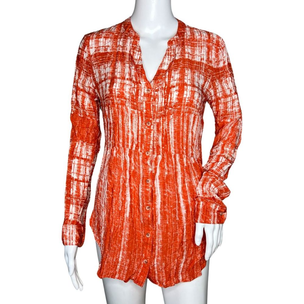 Anthropologie Maeve Shirt Womens 10 Calia Orange White Tunic Career Casual Boho